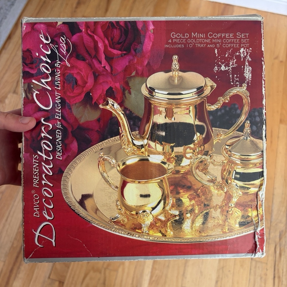 Davco 4 Piece Gold Tone Mini Coffee Set 2438G New Open Box